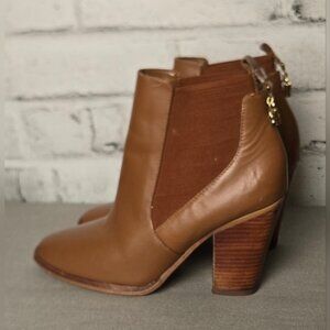 Michael Kors Leather Ankle Boots Women’s 7M Brown Block Heel Chelsea Booties MK